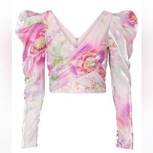 FLOR ET AL Proserpine Pink Floral Top Puff Sleeve Medium NWOT $395 Retail